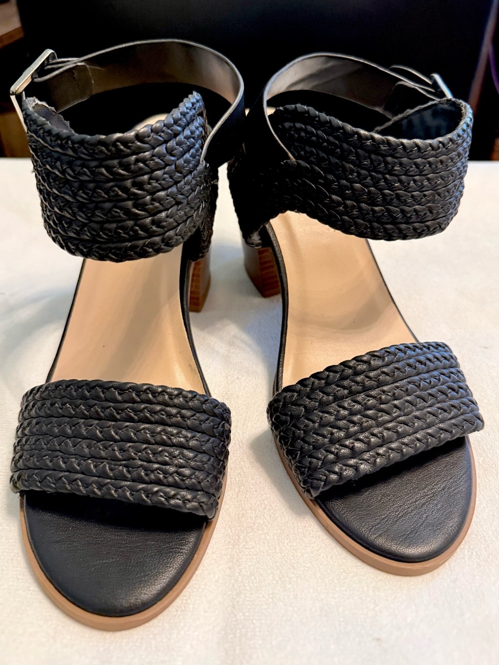 Soda Black Braided Strap Women's Block Heel Sandals SZ 9